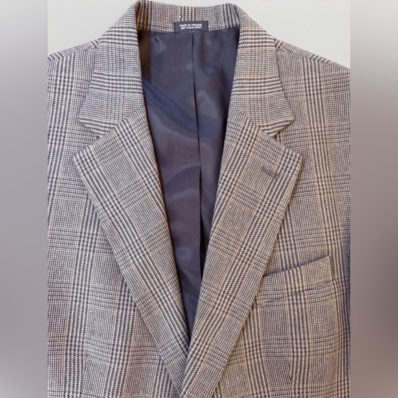 Oscar De La Renta Silk Blazer Mens Size 43 Brown Sport Coat Jacket Houndstooth - Picture 6 of 10
